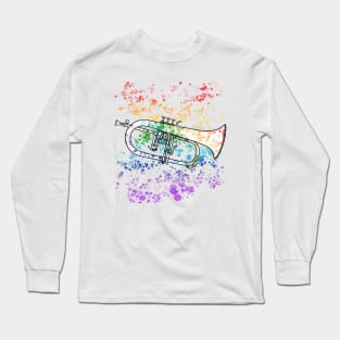 Flugelhorn Rainbow Colours Hornist Brass Musician Long Sleeve T-Shirt